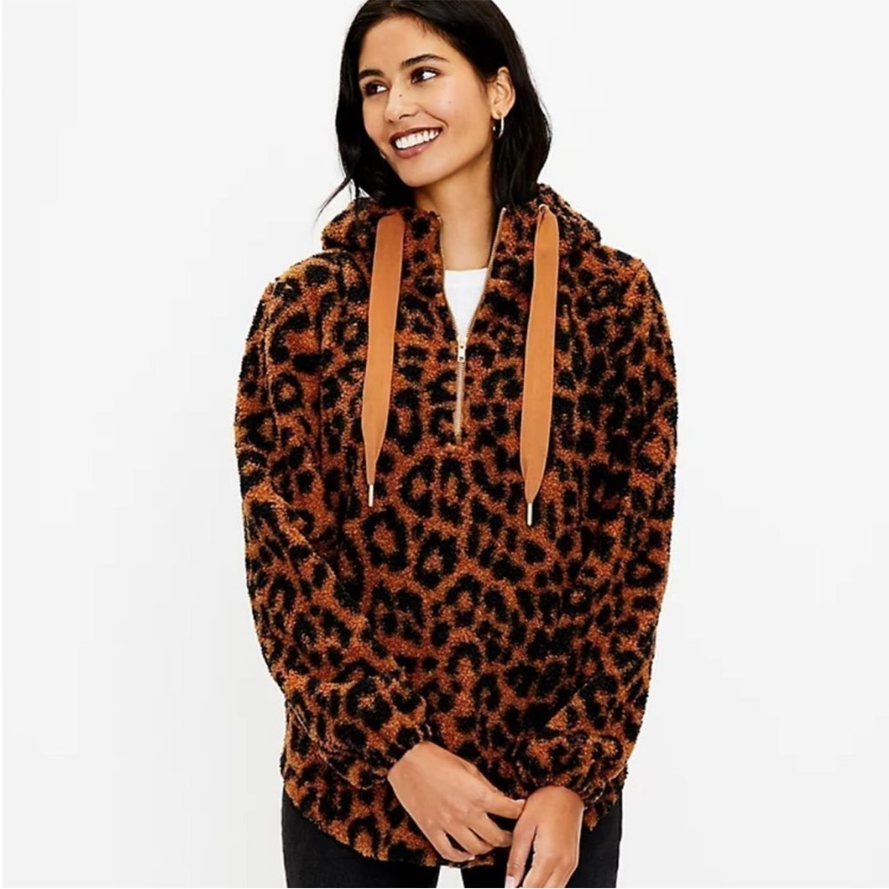 Leopard print Sherpa half zip hoodie